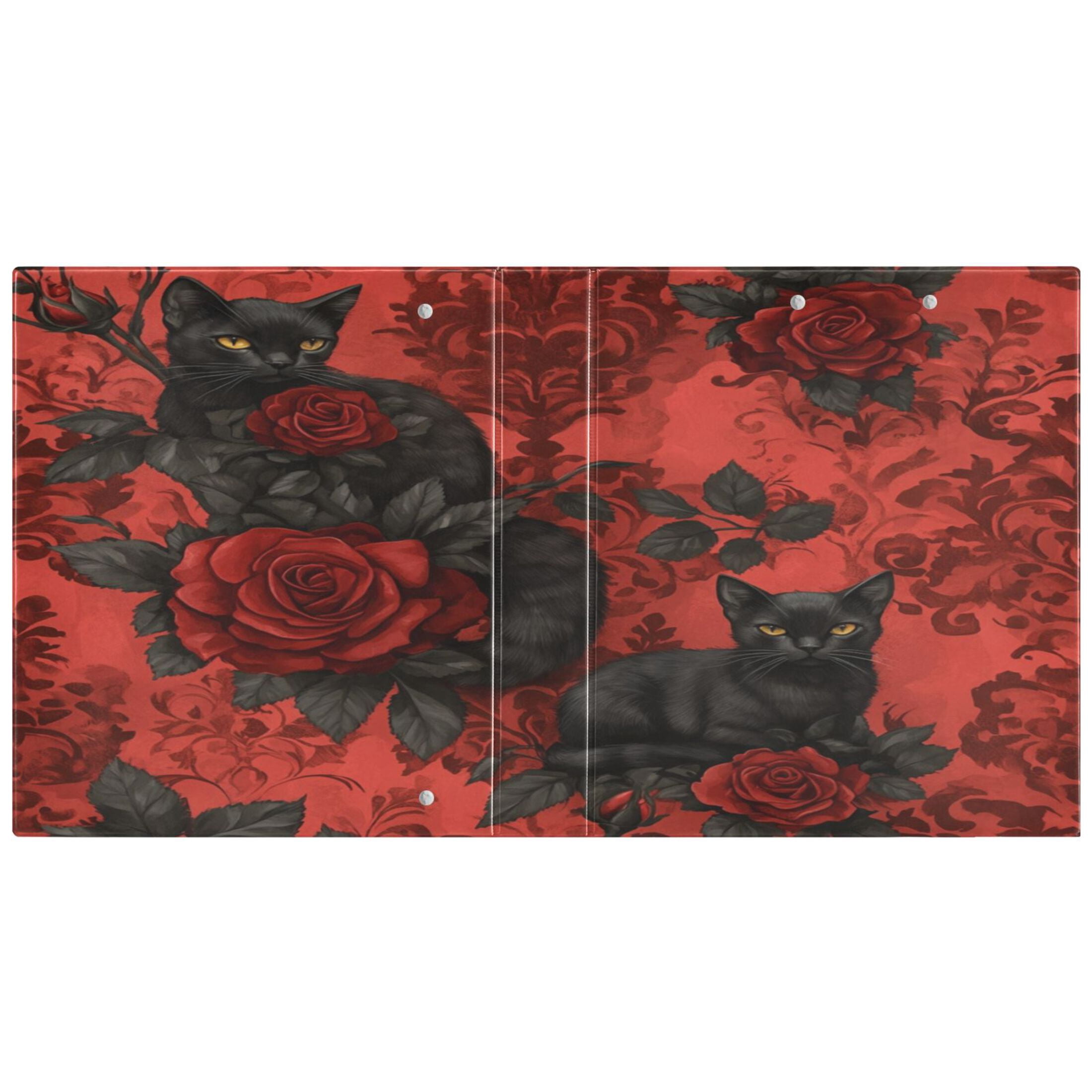 WOBOGO Gothic Roses Black Cats Pattern File Folders Extra Large Capacity to Hold 200 Sheets of Documents Hard Shell Ring Binder for School Home Office