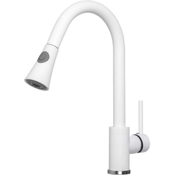 Jinsinto White Kitchen Faucet, Kitchen Mixer Tap with Pull-Out Spray, Single Lever, 360° Rotating Kitchen Sink Faucet, Kitchen Faucet