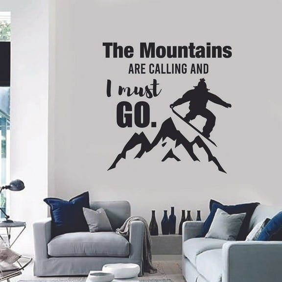 Mountains are Calling Skiing Ski Motivation Quote Wall Sticker Art Decal for Girls Boys Room Bedroom Outdoor Sports Garage House Fun Home Decor Stickers Wall Art Vinyl Decoration Size (20x20 inch)