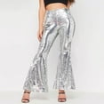 thumbnail image 2 of Jxximdong Pants for Women Women's Sexy Sequined Shiny High Waist Stretch Flare Pants Nightclub Trousers Silver M Trousers, 2 of 6