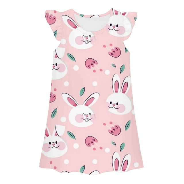 TJAZFJPA Robe de Pâques Tout-Petits Enfants Filles Mode Mignonne Imprimé Robe Princesse Robe Tout-Petits Tenue Décontractée Jolies Robes Robe de Pâques Filles