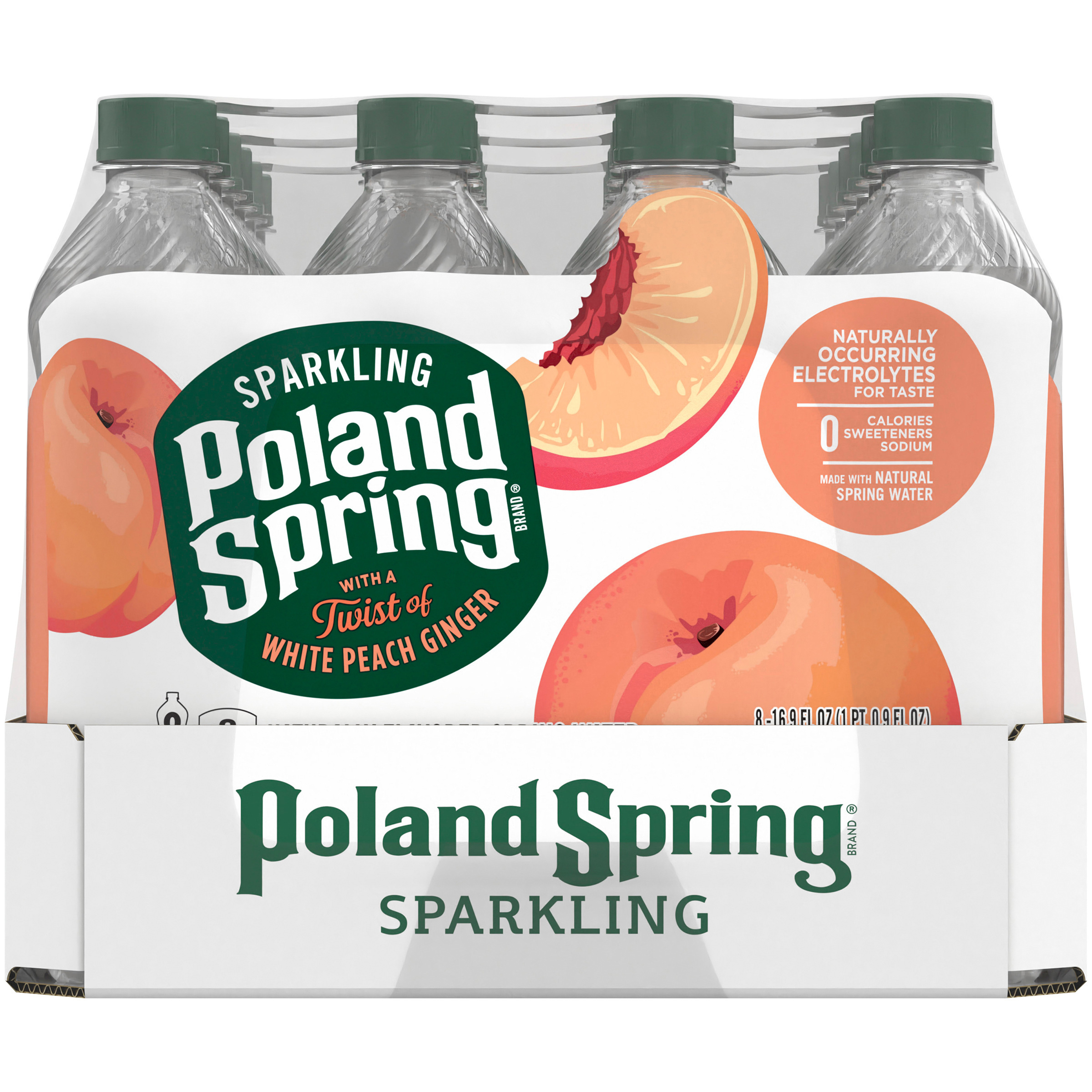Poland Spring Sparkling Water, White Peach Ginger, 16.9 oz. Plastic Bottles (24 Count)