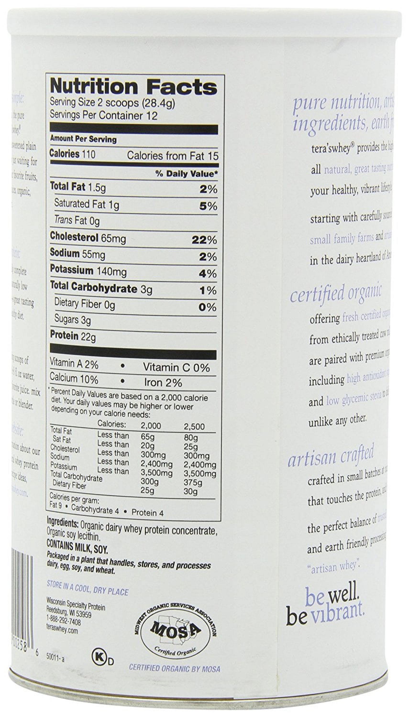 tera's: Organic Gluten-Free Certified Grass-Fed Whey Protein, Unsweetened, 12 oz