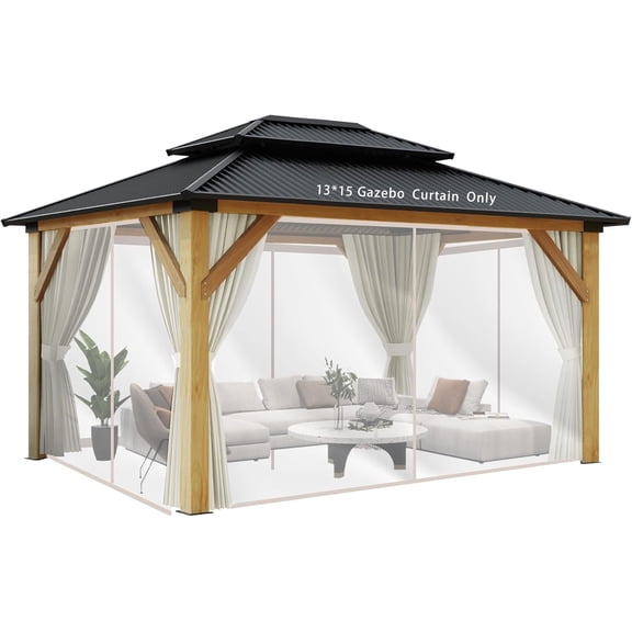 COVERONICS 13'×15' Wooden Gazebo Curtains and Netting Replacement, Beige