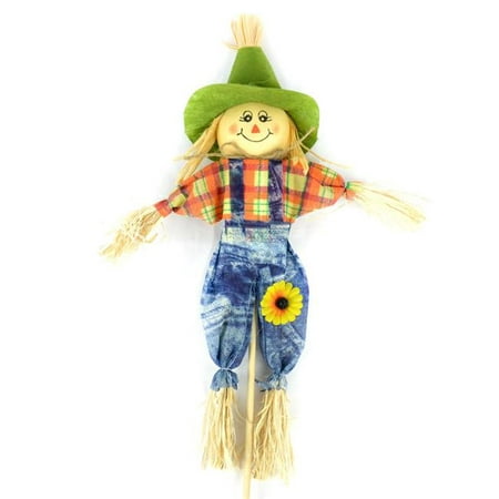 Midwest Design Imports 76150 Scarecrow on a Stick with Blue Pants & Green Hat - 3 Piece