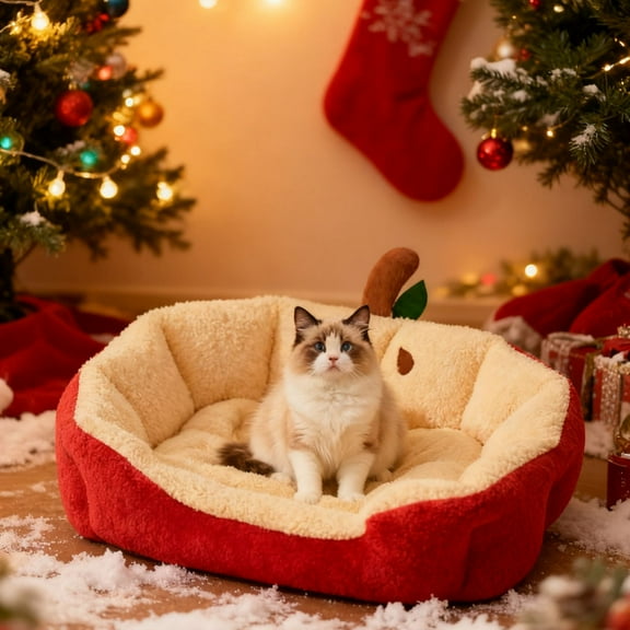 AuroraX Washable Cat Bed Self Warming Cute Christmas Luxury Pet Bed Mat Soft Warm Cozy Plush Insulated Cat House Bed for Indoor Cats Kittens and Small Dogs(Red)