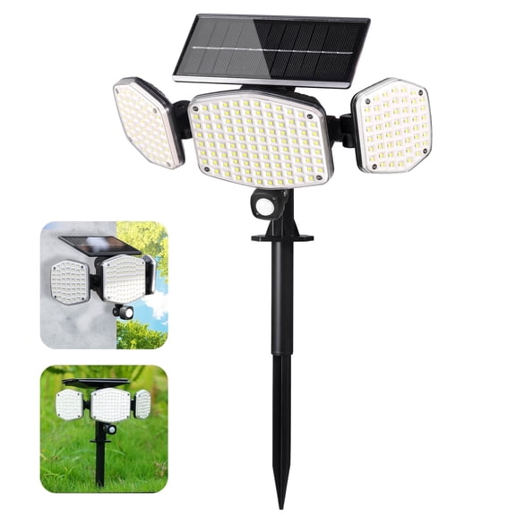 HAARAY Solar Motion Sensor Outdoor Lights 2500LM with Ground Stake, 3-Head Adjustable 208 LED Solar Wall Security Flood Light 270° Beam Angle for Outside Porch Yard Garage, IP65 Waterproof, 1 Pack