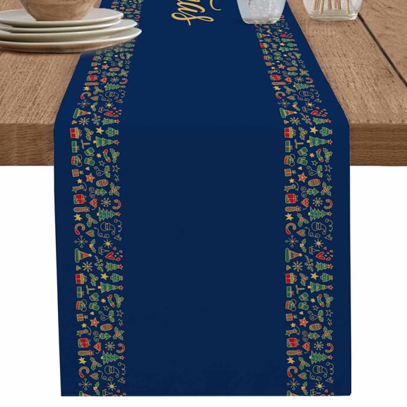 nqOlkjepod Christmas Table Runner 36 Inches Long Farmhouse Dress Scarves, Modern Winter Xmas Trees Gifts Navy Blue Dining Tablerunner for Coffee Table/Kitchen Island/Party Décor, Small 13" x 36"