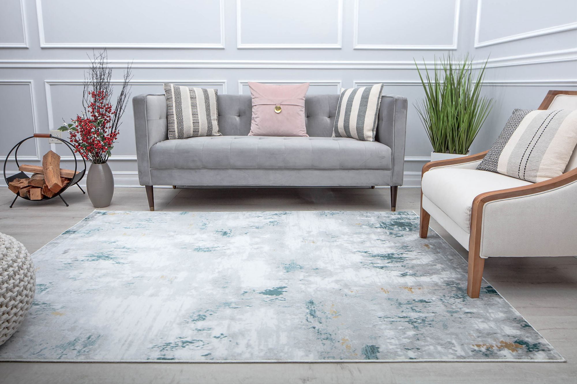 Rugs America Silas SM40B Silver Cloud Abstract Vintage Gray Area Rug, 2'6" x 8'