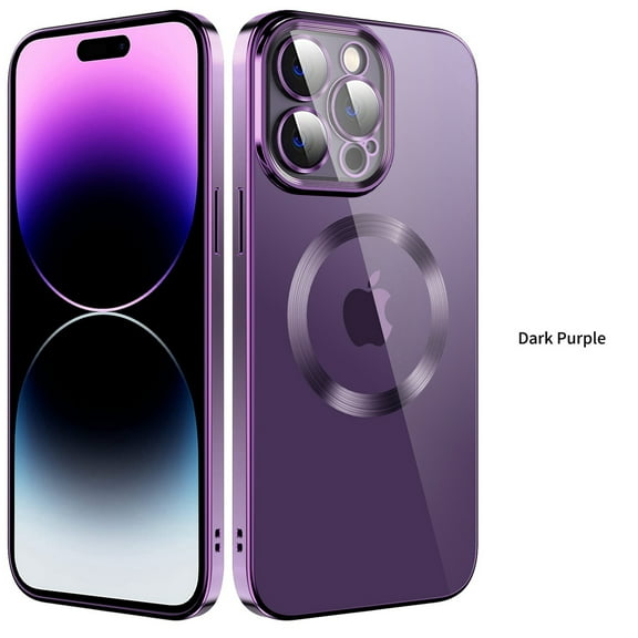 Decase Clear Silicone Case for iPhone 14 Pro with Mag-safe, Slim Fit Magnetic Back Cover Soft TPU Electro-plating Bumper, Thin Cute Camera Shockproof Protective Case, Purple