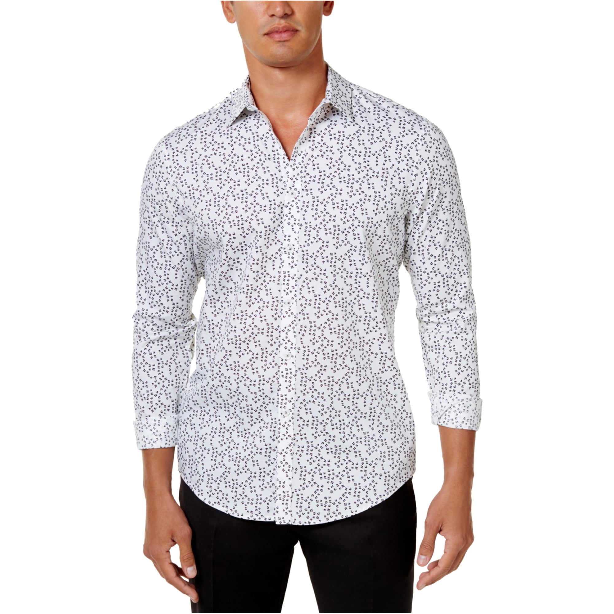 INC Mens DitsyPrint Button Up Shirt, White, XXLarge
