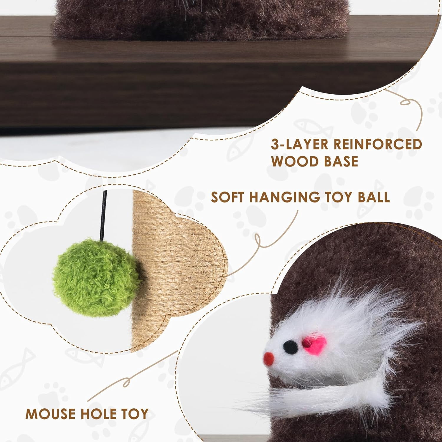 Scratching Post for Indoor Cats Adults – 33." Tall  Sisal Scratcher with Interactive Mouse Hole, Sturdy Furniture Board Base