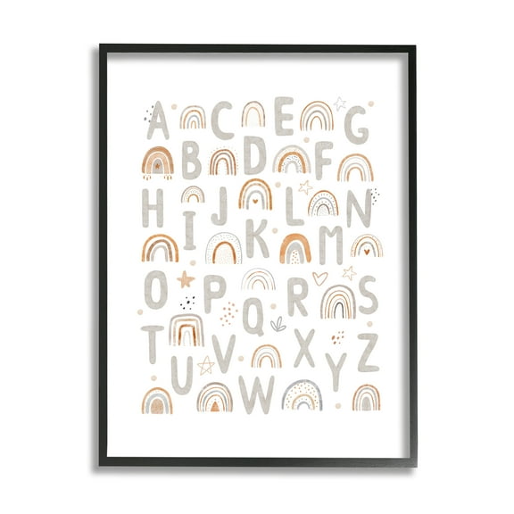 Stupell Industries Pastel Rainbow Alphabet Abstract Painting Black Framed Art Print Wall Art, 11 x 14