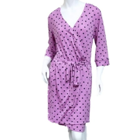 Joe Boxer Womens Purple & Black Polka Dot Knit Bath Robe Short Housecoat