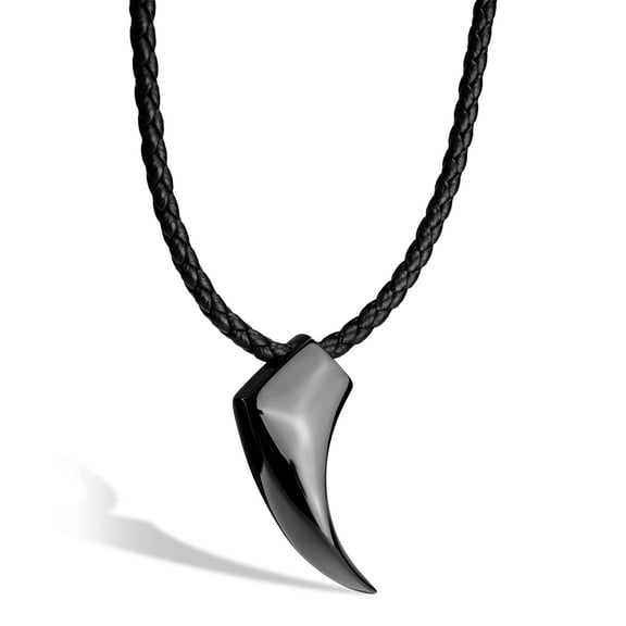 SERASAR Leather Necklace for Men "Wolf" with Stainless steel Pendant and Magnetic Closure, Black 50cm, incliding Gift box