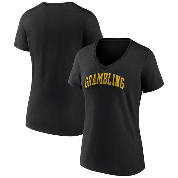 Women's Black Grambling Tigers Basic Arch V-Neck T-Shirt