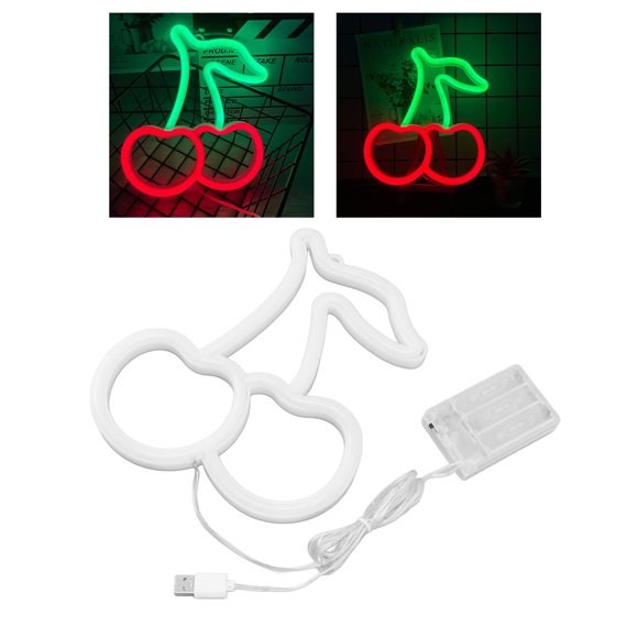 Lampe de Nuit Néon à DEL Mignonne Cerise Alimentée par USB Décorative Flexible Enseigne Néon avec Trou pour Mariage Fête 9,1 X 7,5 Po