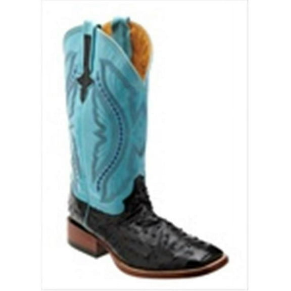 Ferrini Mens Full Quill Ostrich Square-Toe Black Boots 10D - Black - 10D