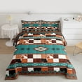 thumbnail image 2 of Feelyou Teal Aztec Queen Comforter Set, Brown Cow Print Patchwork Bedding Set, 3pcs, 2 of 8