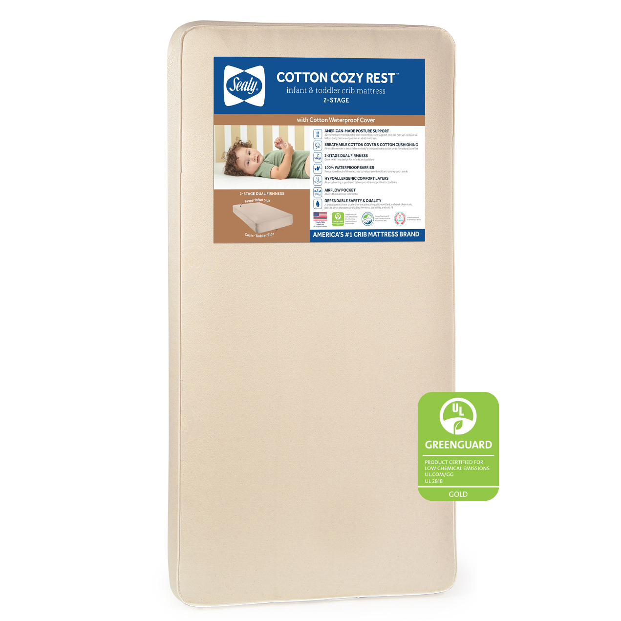 Sealy Cotton Cozy Rest 2Stage Crib Mattress and Toddler Mattress