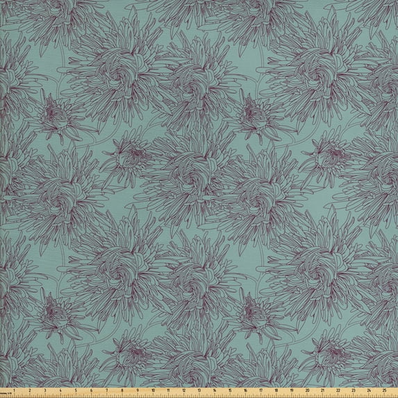 Floral Fabric by the Yard Upholstery, Hand Drawing Style Aster Flowers in Retro Colors Romantic Nature, Decorative Fabric for DIY and Home Accents, Dark Sea Green Maroon by Ambesonne