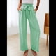 thumbnail image 4 of Pantalones de Salón Anchos para Mujer con Bolsillos, Cintura Alta, Ajustables, con Nudo y Holgados. Verde M, 4 of 7