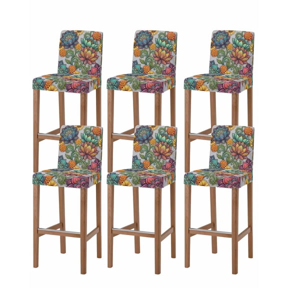 Vintage Floral Boho Bar Stool Covers Set of 6, Abstract Art Modern Flowers Stretch Washable Bar Chair Covers with Backs, Removable Pub Counter Height Chair Cover for Kitchen Dining Room Cafe