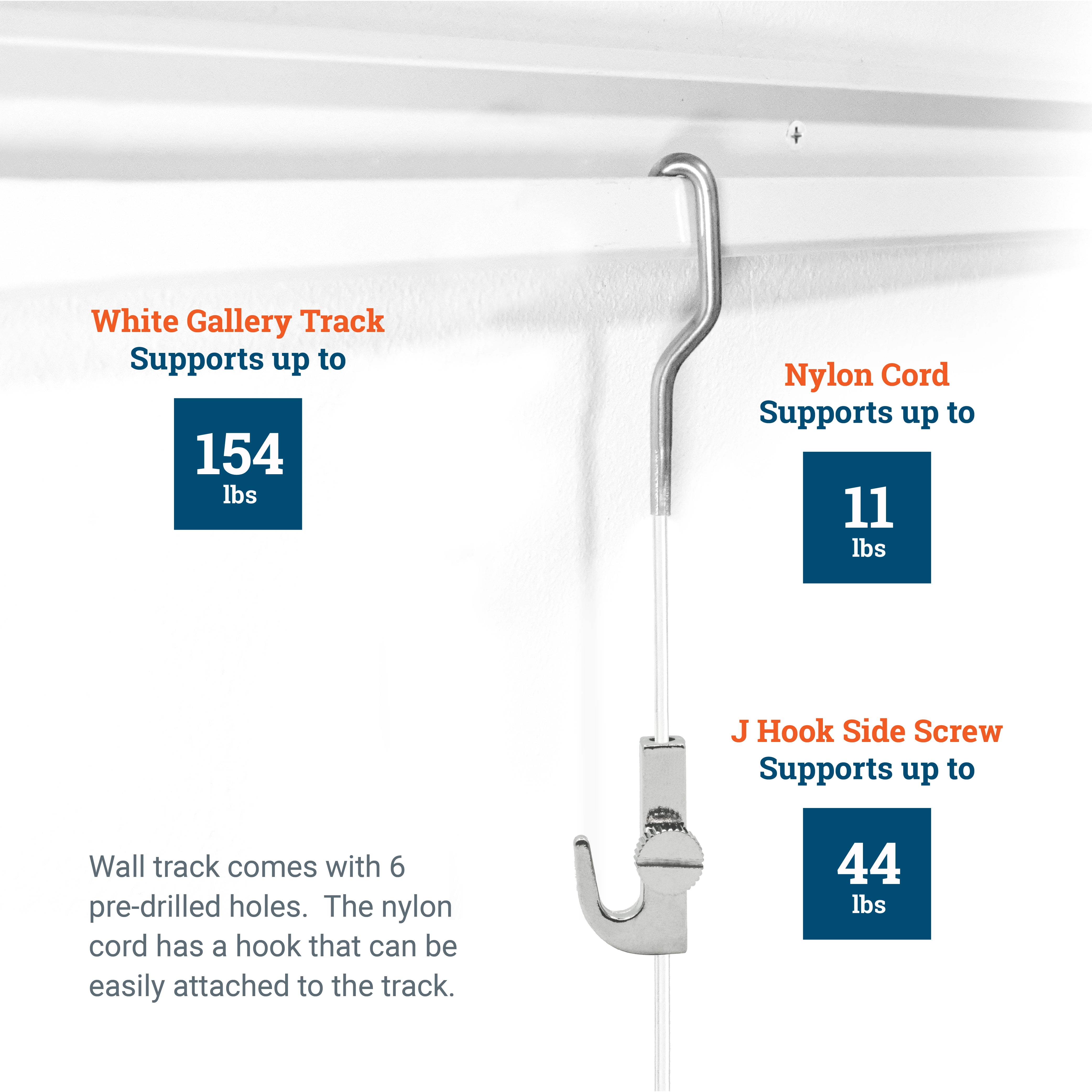 Picture Hang Solutions - Track 101 Picture Rail Kit - Includes 79-inch Wall Track, Nylon Cords, Adjustable Hooks, and Hardware - Gallery Hanging Systems (1 set per pack)