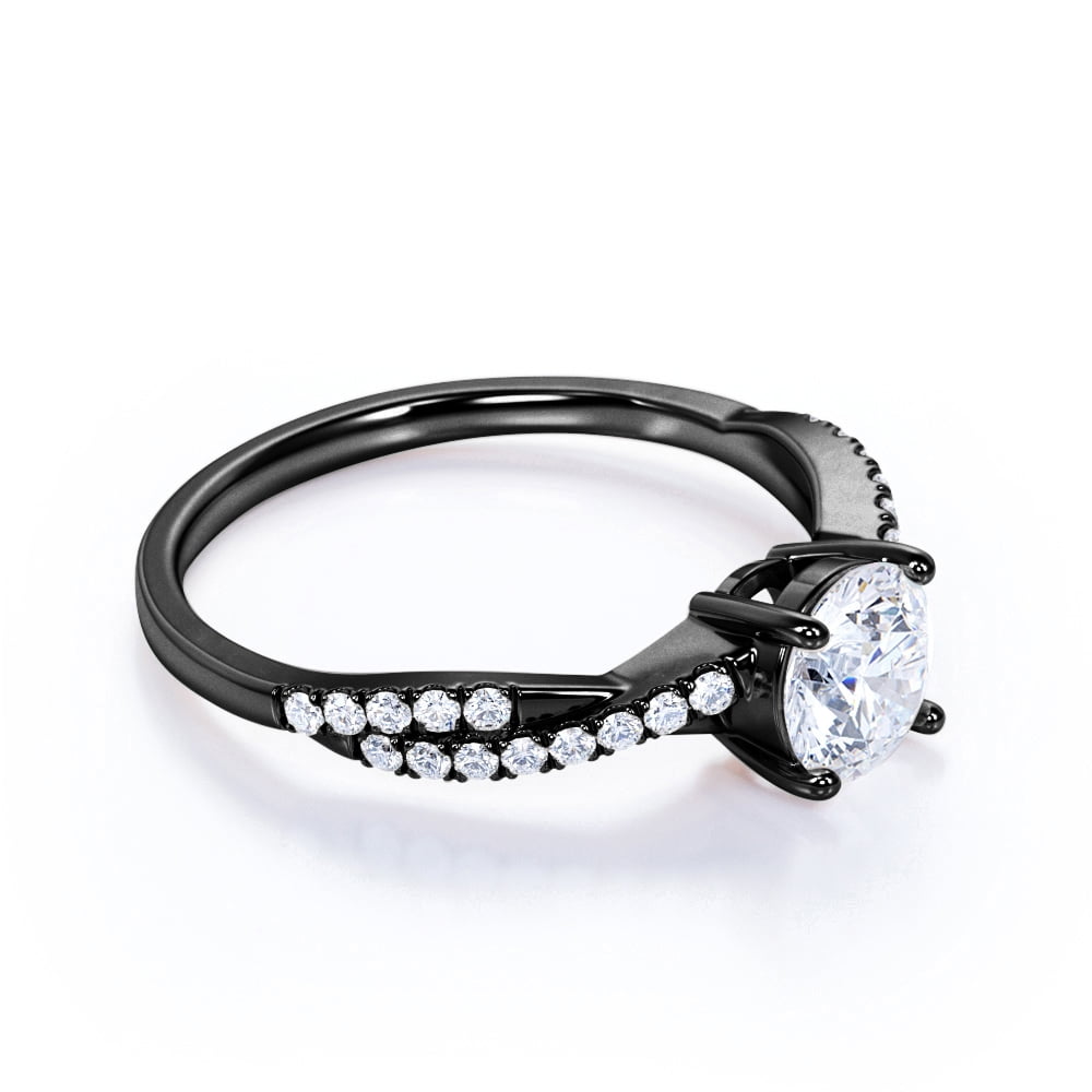 JeenMata Twisted Infinty Shank - 1 TCW Round Cut Moissanite - Engagement Ring with Pave Accents - 18K Black Gold Plating over Silver
