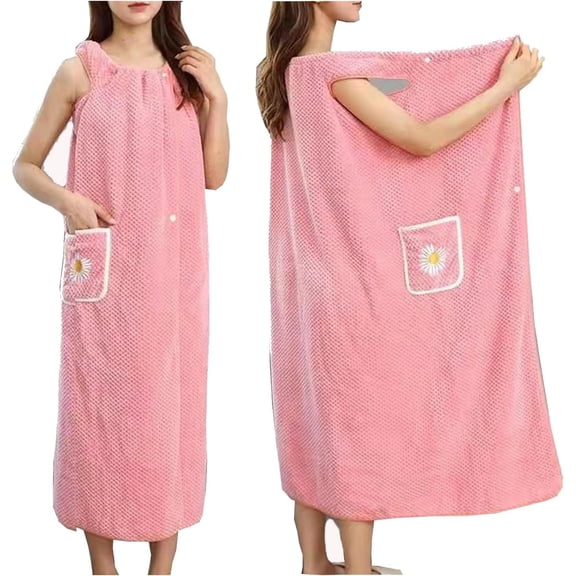 Wearable Bath Towel Plus Size Coral Fleece Absorbent Bath Skirt Bath Wraps for Women After Shower Adjustable Shower Wrap Towel with Home Hotel for Sauna Beach Pool Gym Travel (39.3*57.0inch, pink)