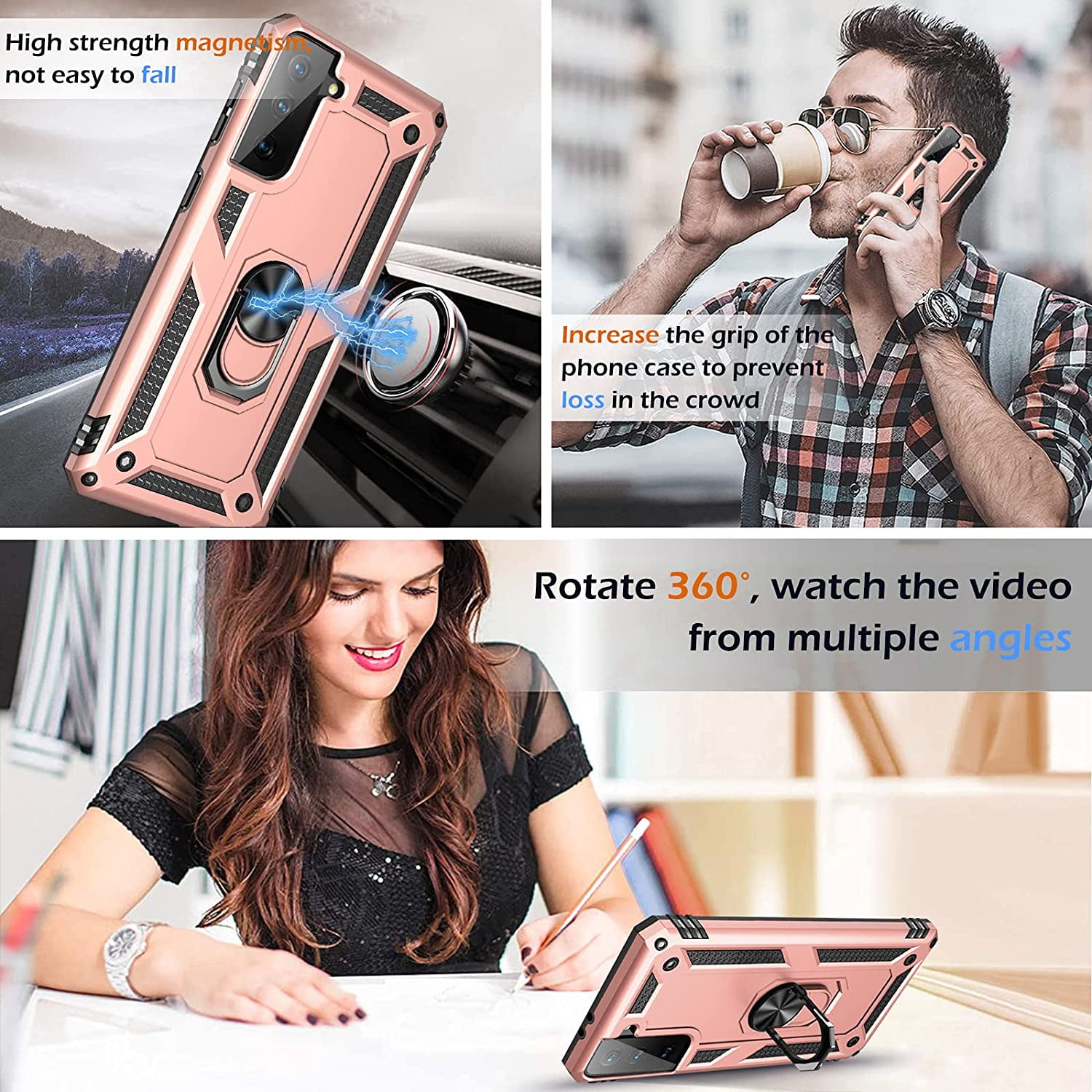 Case for Samsung Galaxy S21 5G Case Heavy Duty with Built in Screen Protector Hard  Military Anti-Fall Bumper Cover for Samsung S21 5G 6.2 2021 Phone Cases with Magnetic Ring Kickstand Black