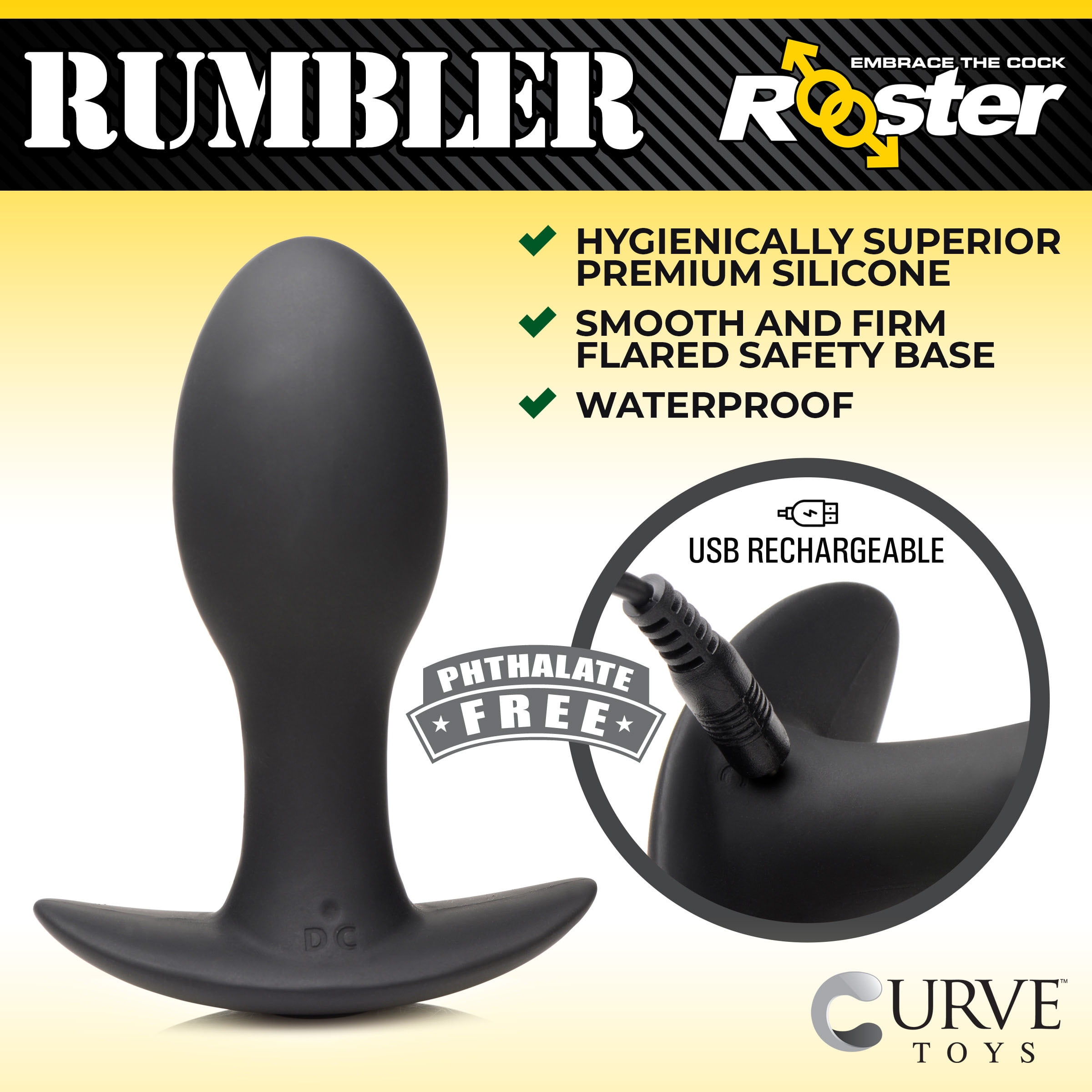 Curve Toys Rooster Rumbler Vibrating Silicone Anal Plug Medium - Black