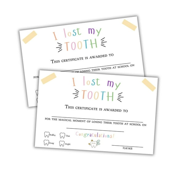 I Lost my Tooth at School Certificate 50pk 5.5x8.5 Teacher Hand Out Students Award Fairy Bring Home Bag Congratulations Nurse
