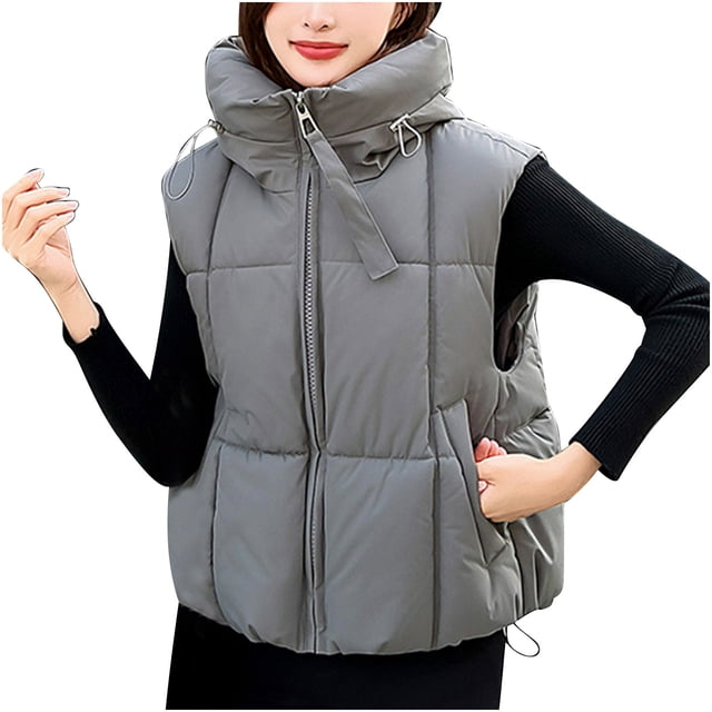 Économies d'Automne/hiver! srobpty Manteau Matelassé à Manches Longues pour Femmes, Veste à Capuche Décontractée Colorée à Manches Longues pour Dames Gris, TTG