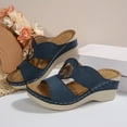 thumbnail image 4 of Orthopedic Sandals for Women Fashion Buckle T-Strap Open Toe Wedge Slides Comfortable Thick Sole Summer Walking Beach Shoes Blue Size 8.5, 4 of 6