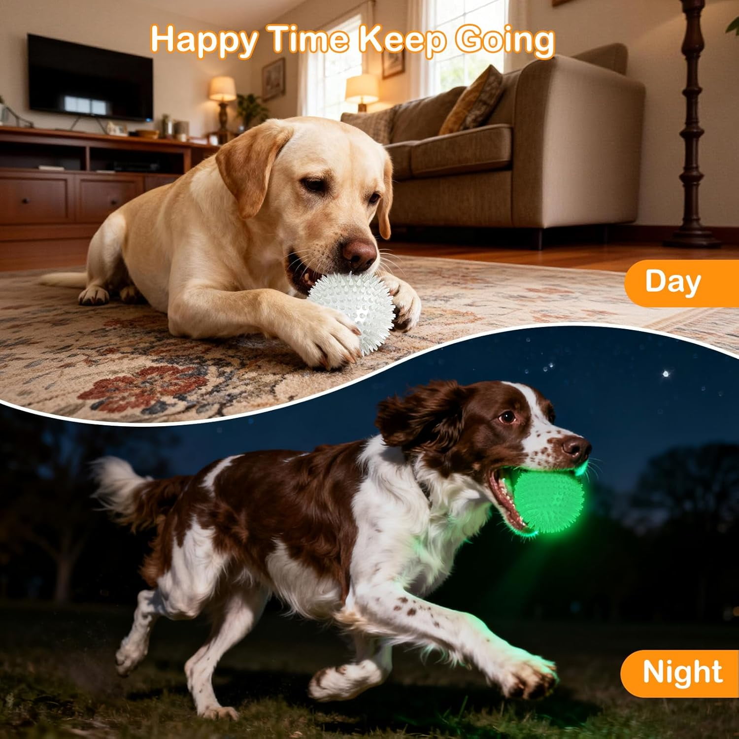 2.5 Inch 6 Pack Glowing Squeaky Ball for Dogs - Durable Rubber Spiky Balls for Small Dog, Bouncy Glow in the Dark Fetching Balls Indoors & Outdoors, Puppy Teething Chew & Training Toys