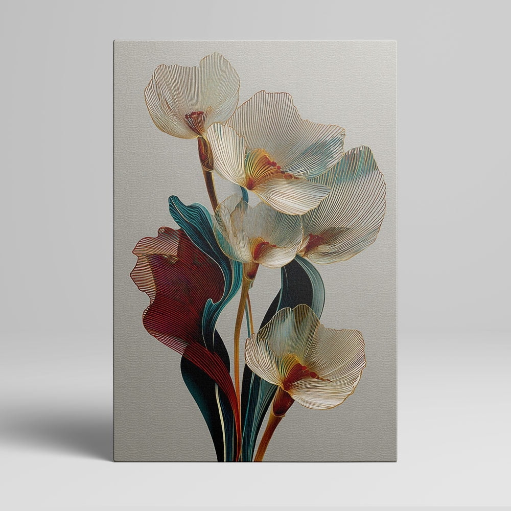 1pc Modern Abstract Floral Canvas Wall Art with Gold - Accented Petals and Vibrant Foliage Framed Decor room hanging Wall Picture Decor for Home Gifts living room bathroom bedroom kitchen wall