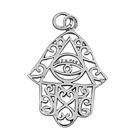 Hand of God Filigree Swirl Hamsa Pendant .925 Sterling Silver Henna Curls Charm Jewelry Female