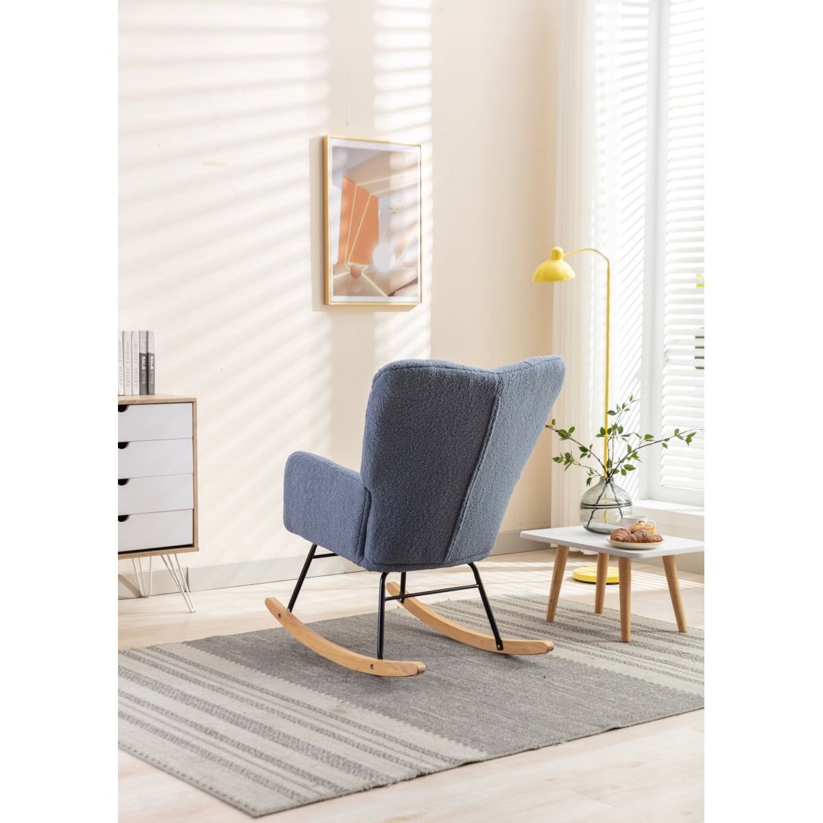 Newboti Furniture 050-Teddy Fabric Rocking Gilder Nursery Chair For Living Room Indoor,Light Blue BN.6966