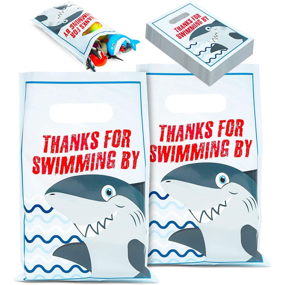 Shark Birthday Party Favor Gift Bags Blue, 9 x 5.3 x 3.15 In, 15 Pack