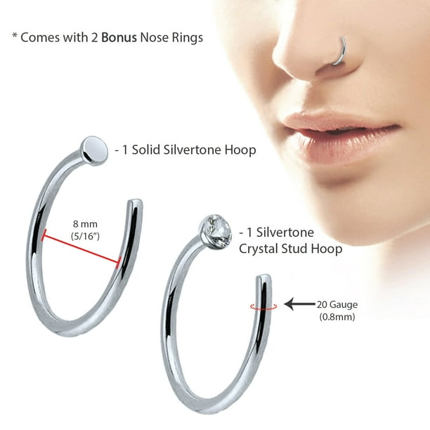BodyJ4You 6PCS Nose Screw Stud 20G Stainless Steel Goldtone Nostril Hoop Ring Piercing Jewelry 0.8mm