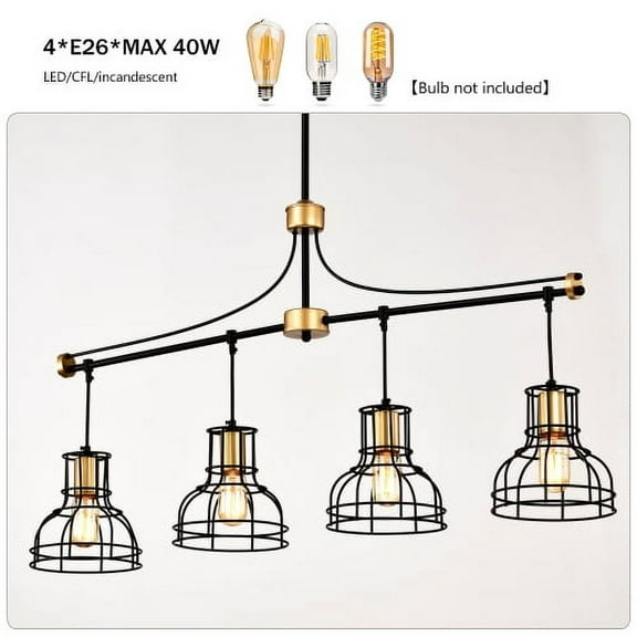 ACE-LIGHTS,4-Light 40" Farmhouse Linear Chandeliers(Bulbs Not Included),Ceiling Chandelier with Metal Lampshade for Dining Room,Living Room,Kitchen Island,Bar(Matte Black   Matte Gold)