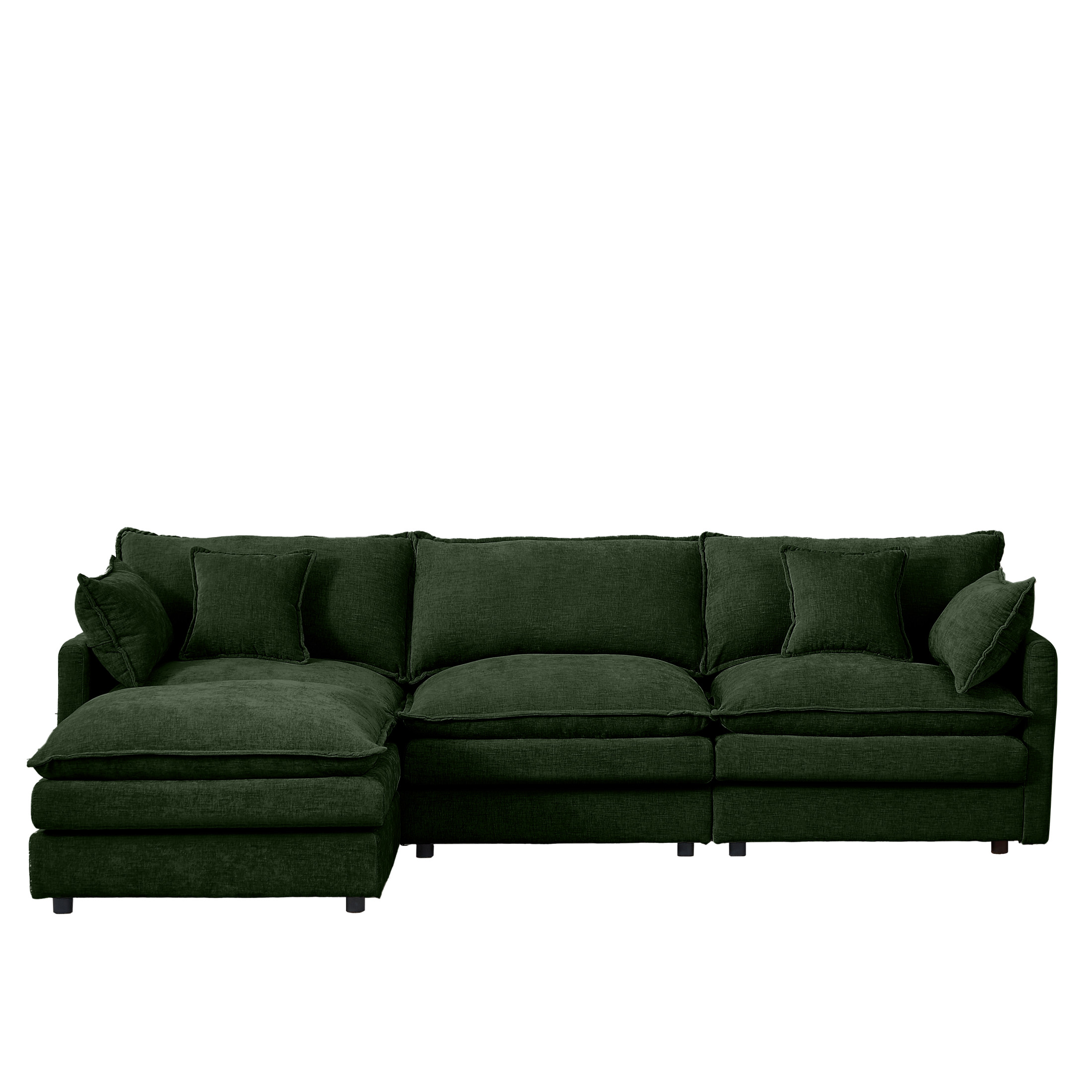 Noble House Stacy 102" Modular Sectional Sofa, L-Shaped Chenille Couch with Movable Ottoman, for Living Room, Green