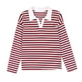 thumbnail image 2 of Womens Fall Tops Casual Loose Laple Long Sleeve Striped Shirts Blouses Basic Outfits Clothes, 2 of 6