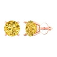 thumbnail image 2 of 3 Ct Round Cut Studs Yellow Crystal 14K Rose Solid Gold Everyday Dainty Earrings Screw Back, 2 of 7