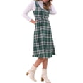 thumbnail image 4 of INSPIRE CHIC Women's Plaid Vintage Dress Sleeveless High Waist A-Line Midi Pinafore Dress L Green, 4 of 5