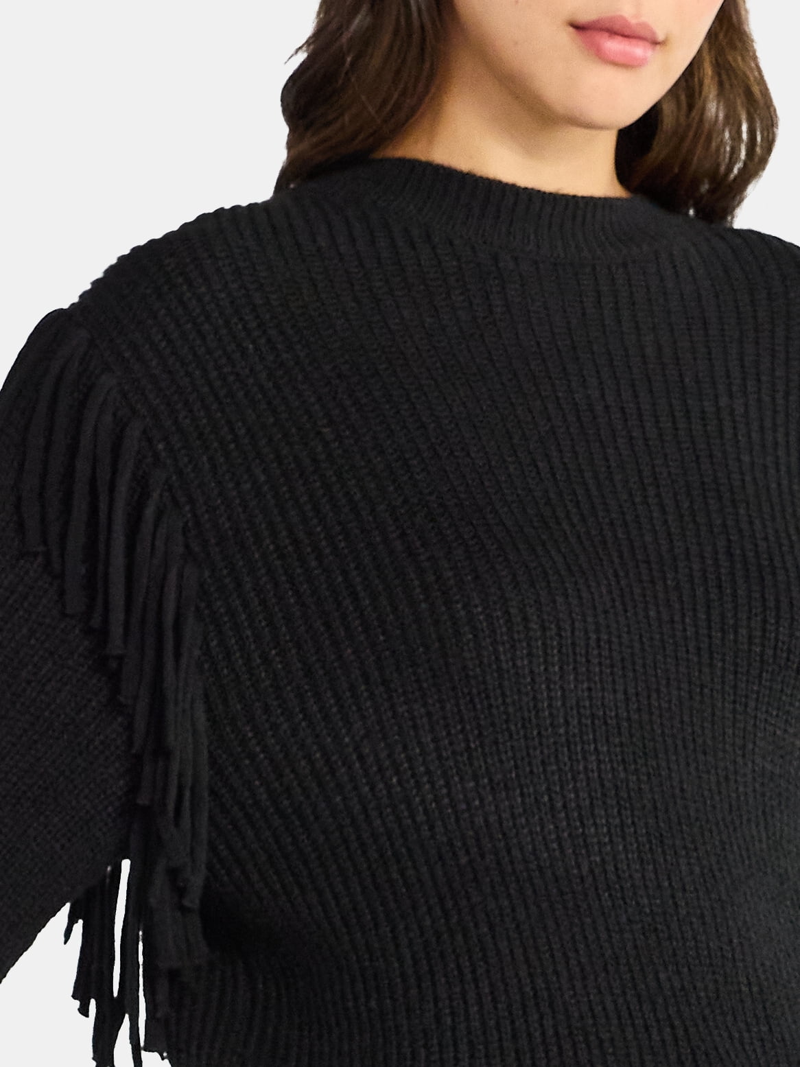 Time and Tru Women's Fringe Pullover Sweater, Midweight, Sizes XS-XXXL