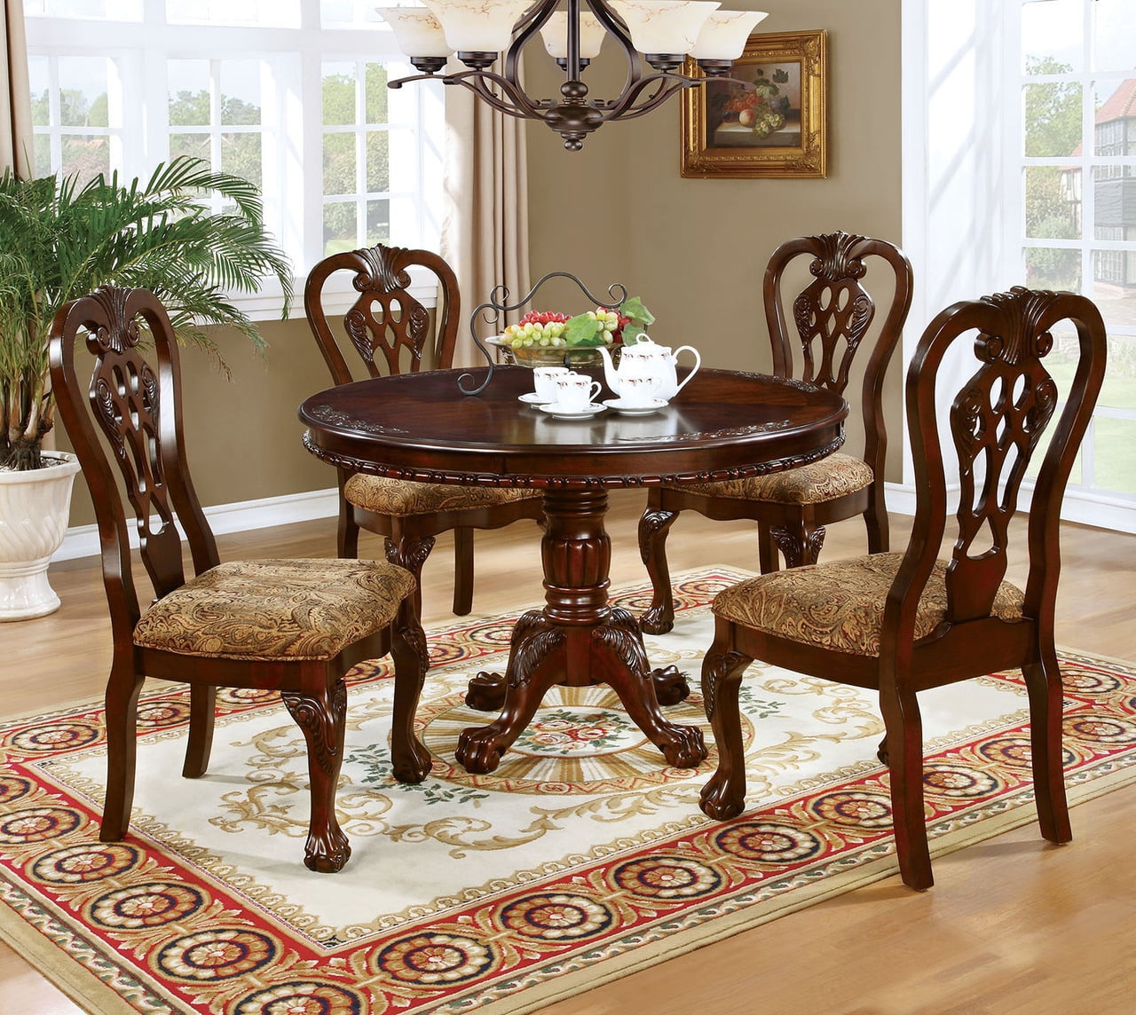 Formal Traditional Antique Dining Room Furniture 5pcs Set Classic Round
