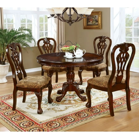 formal traditional antique dining room furniture 5pcs set classic round  dining table and padded seat dining chairs