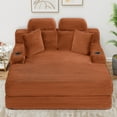 thumbnail image 4 of Miniyam 64in Compressed 2-in-1 Upholstered Chaise Sleeper Compressed Sofa Bed No Assembly Required, Orange, 4 of 16
